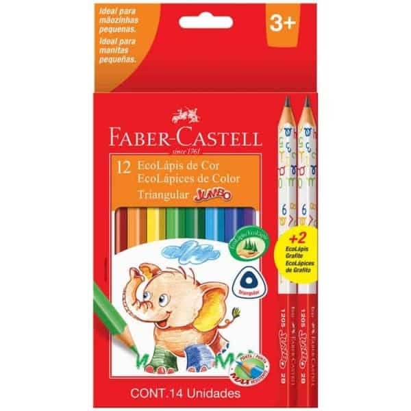 LAPICES JUMBO FABER CASTELL 12 COLORES+2 GRAFITOS